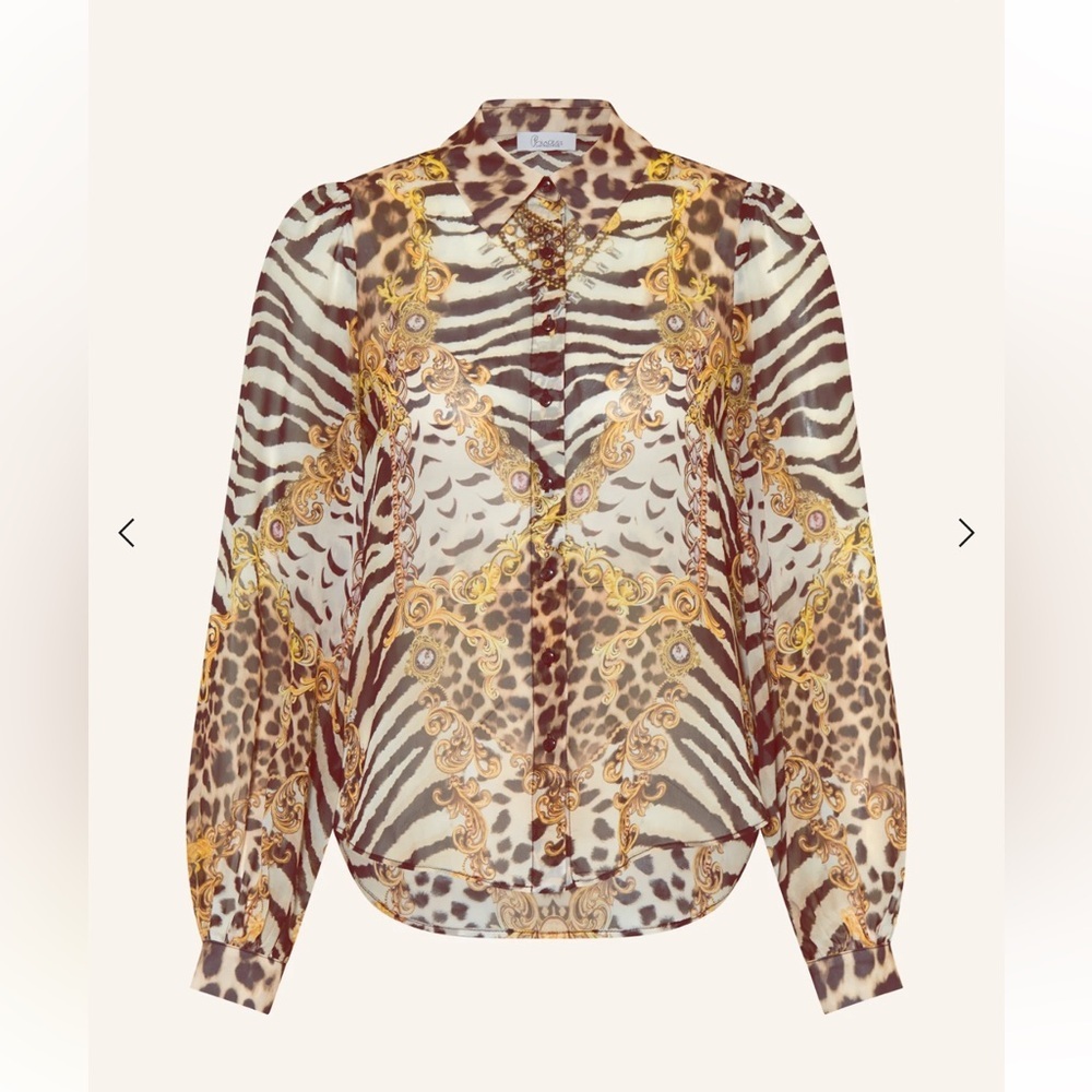 Princess Goes Hollywood 💯 Silk Chain/Animal Print Button Up Blouse L/XL